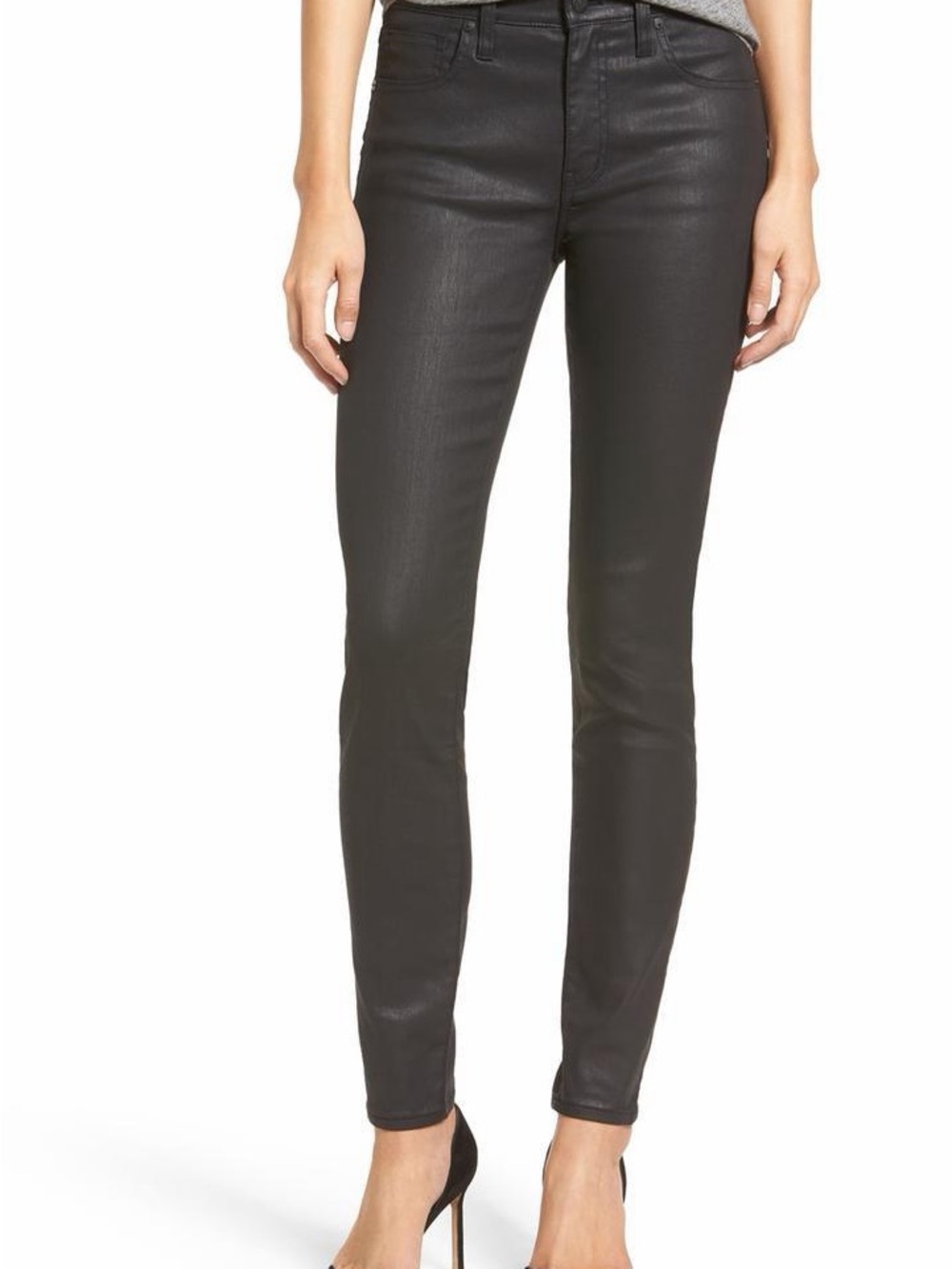 MOTHER The Charmer Black Coated Skinny Jeans